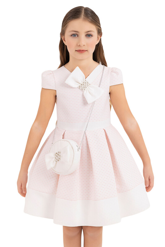 Powder V-collar dress for girls 4-8 AGE 33234PR - 4