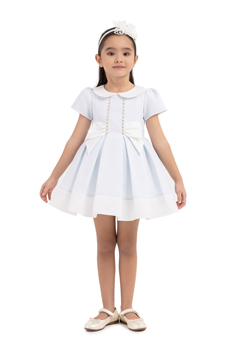 Blue Short-Sleeved Dress for Girls 6-18 MONTH 33217PR - 1