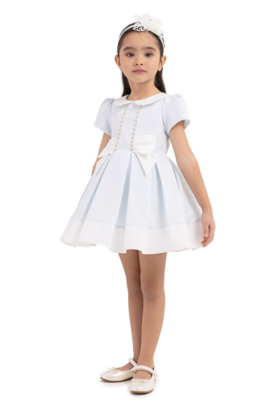 Blue Short-Sleeved Dress for Girls 6-18 MONTH 33217PR - 2