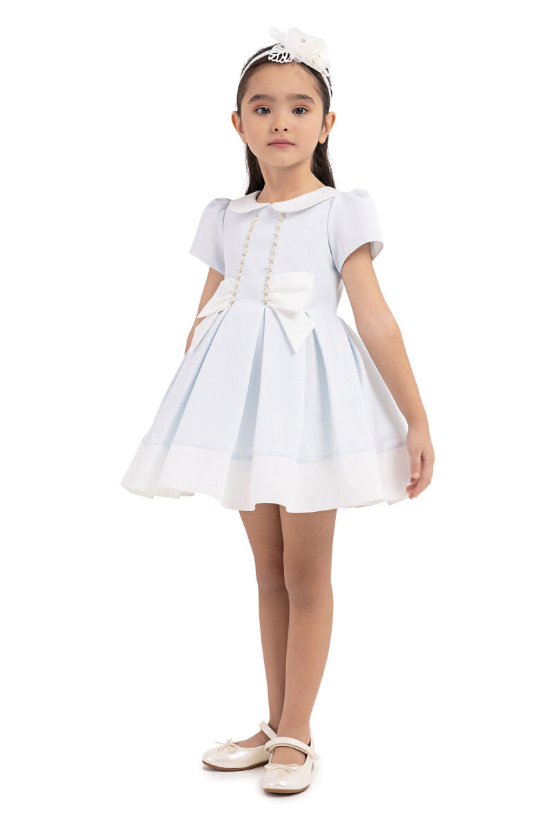 Blue Short-Sleeved Dress for Girls 6-18 MONTH 33217PR - 2