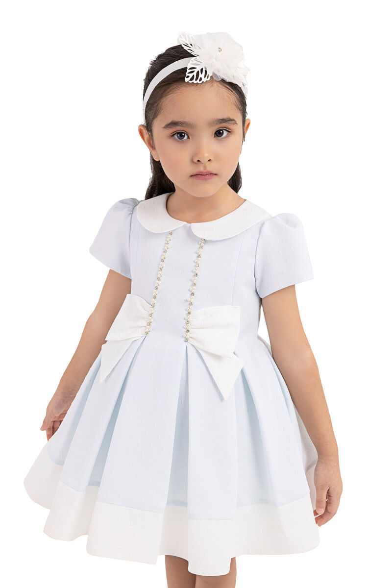 Blue Short-Sleeved Dress for Girls 6-18 MONTH 33217PR - 3