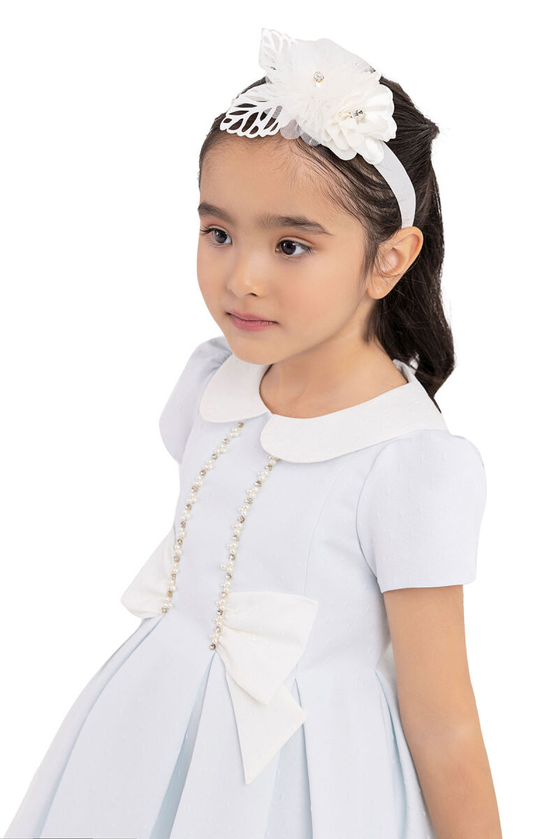 Blue Short-Sleeved Dress for Girls 6-18 MONTH 33217PR - 4