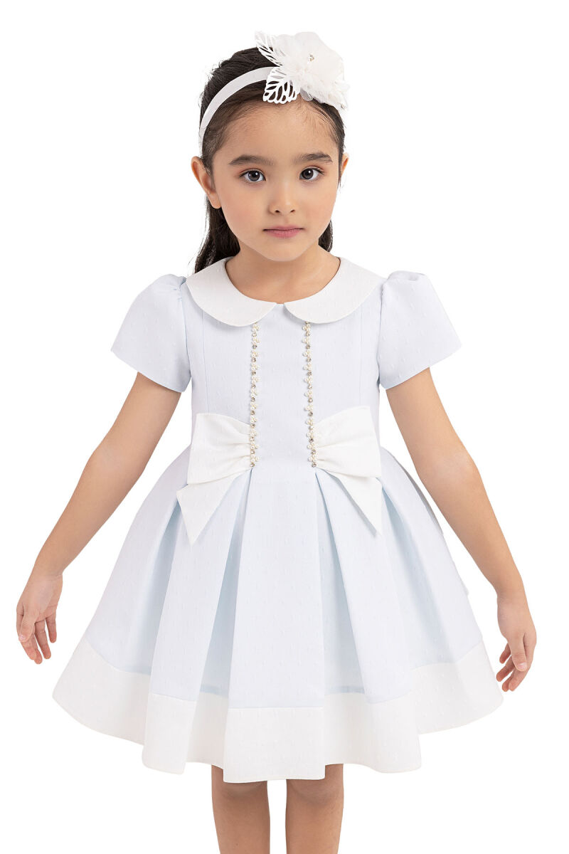 Blue Short-Sleeved Dress for Girls 6-18 MONTH 33217PR - 5