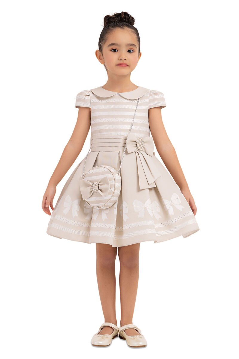 Beige Baby-collar Dress for Girls 2-6 AGE 33256PR - 1