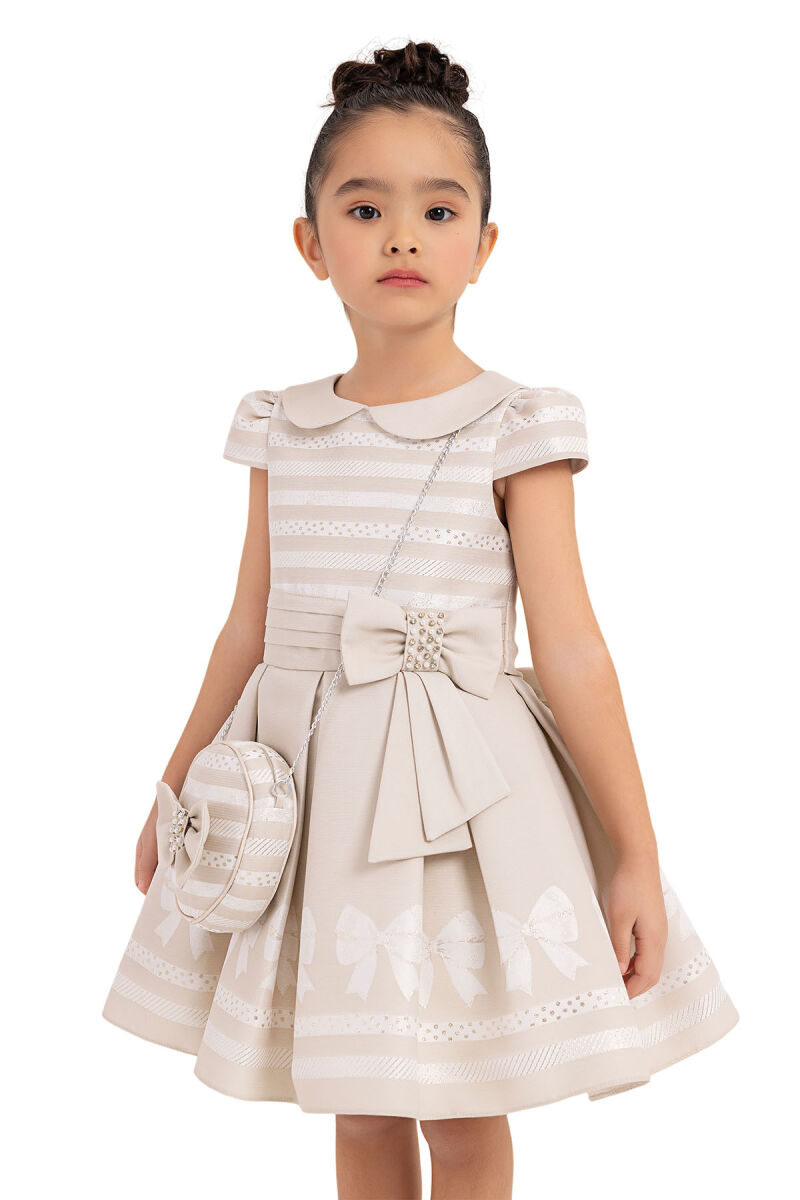 Beige Baby-collar Dress for Girls 2-6 AGE 33256PR - 3