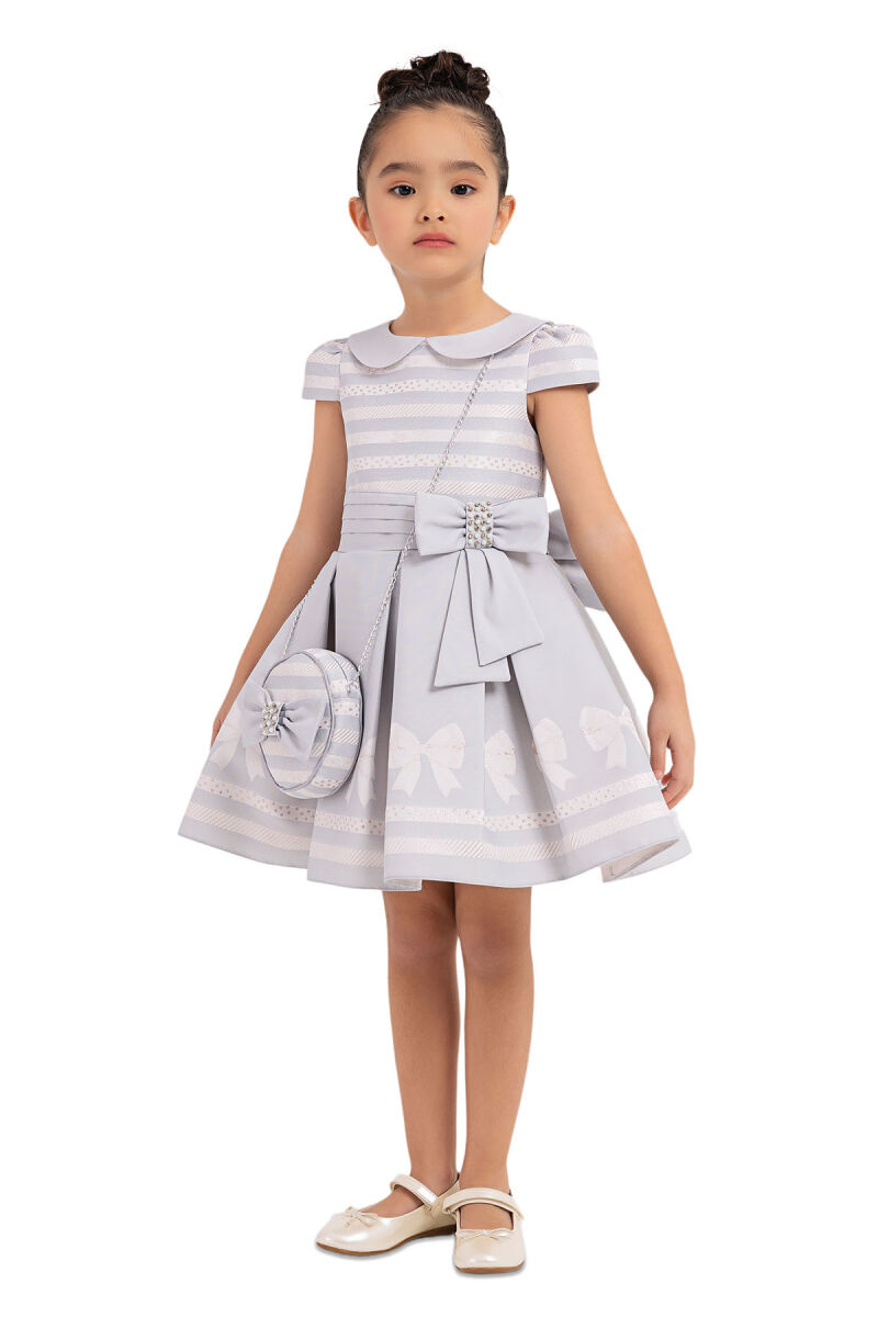 Grey Baby-collar Dress for Girls 2-6 AGE 33256PR - 2