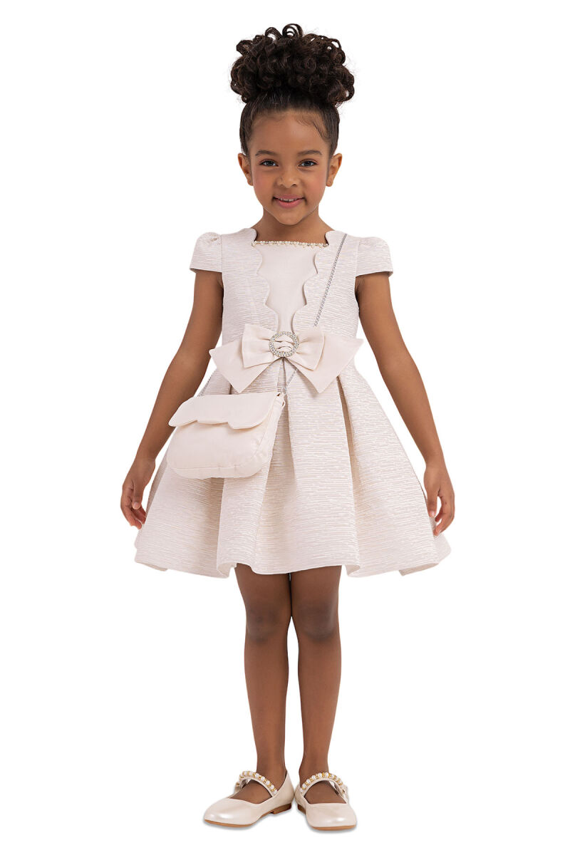 Beige Moon-sleeved dress for girls 2-6 AGE 33290PR - 1