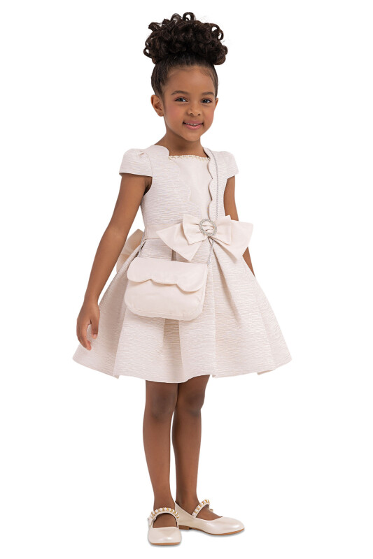 Beige Moon-sleeved dress for girls 2-6 AGE 33290PR - 2