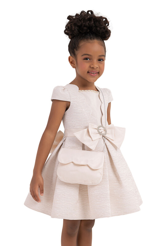 Beige Moon-sleeved dress for girls 2-6 AGE 33290PR - 3