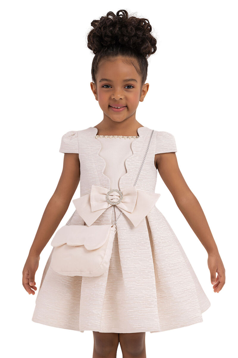 Beige Moon-sleeved dress for girls 2-6 AGE 33290PR - 5
