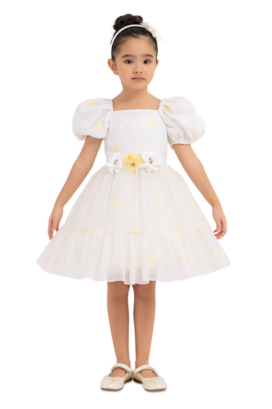 Yellow Balloon-Sleeved Dress for Girls 2-6 AGE 33094PR - 1