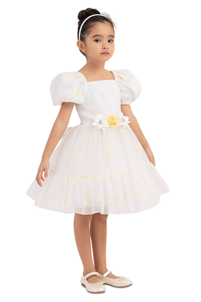 Yellow Balloon-Sleeved Dress for Girls 2-6 AGE 33094PR - 2