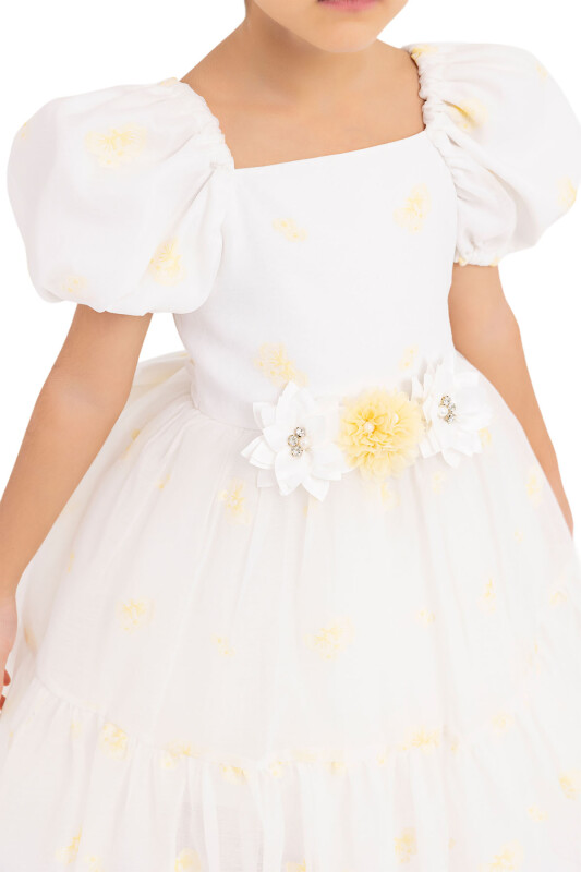 Yellow Balloon-Sleeved Dress for Girls 2-6 AGE 33094PR - 3