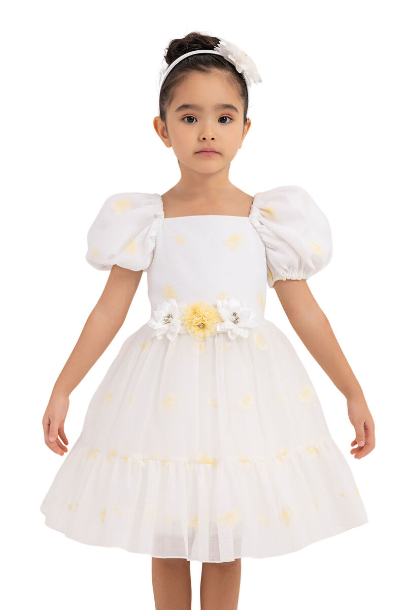 Yellow Balloon-Sleeved Dress for Girls 2-6 AGE 33094PR - 4