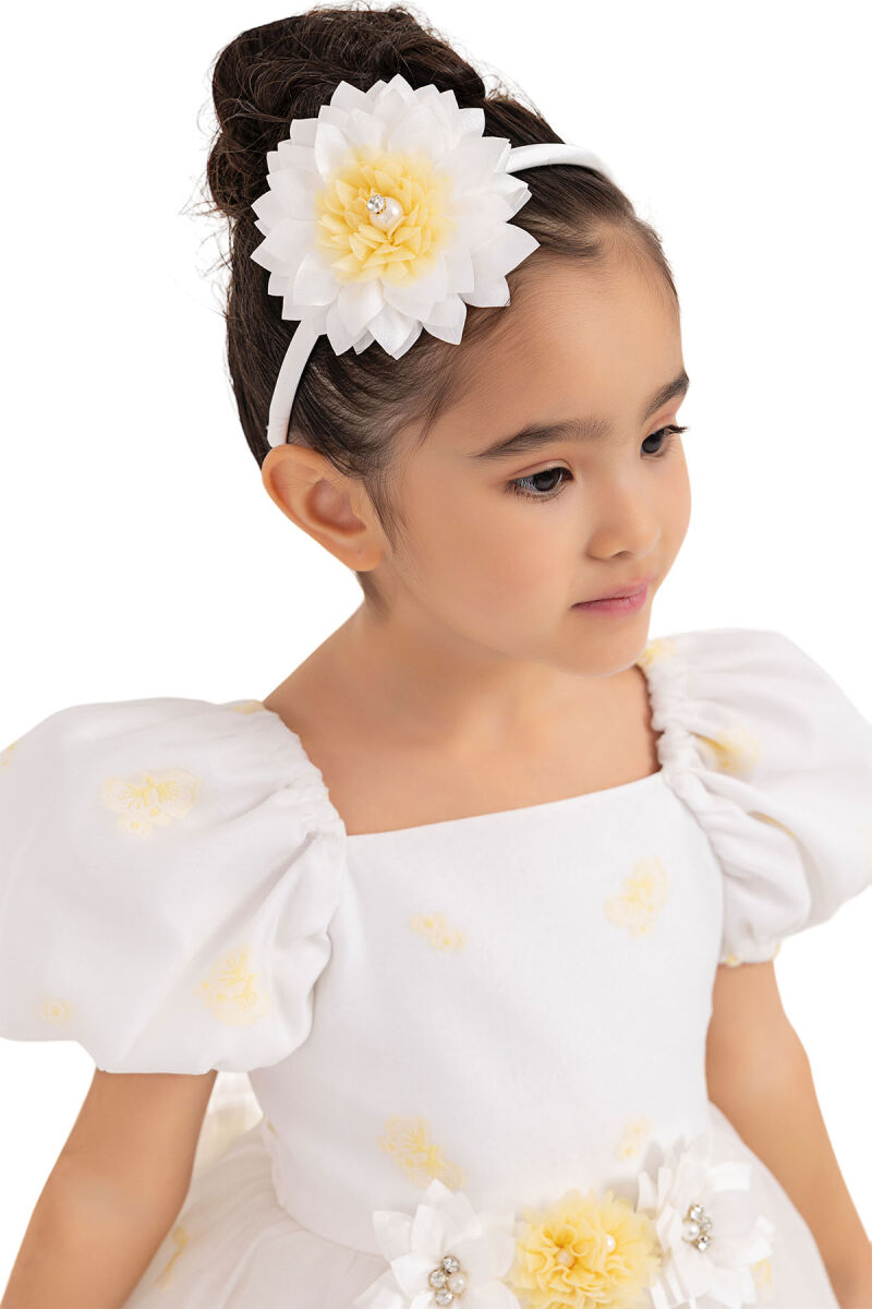 Yellow Balloon-Sleeved Dress for Girls 2-6 AGE 33094PR - 5