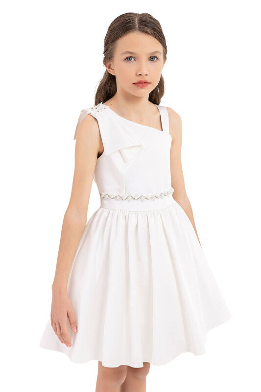 Ecru Strappy Dresses for Girls 8-12 AGE 33208PR - 3