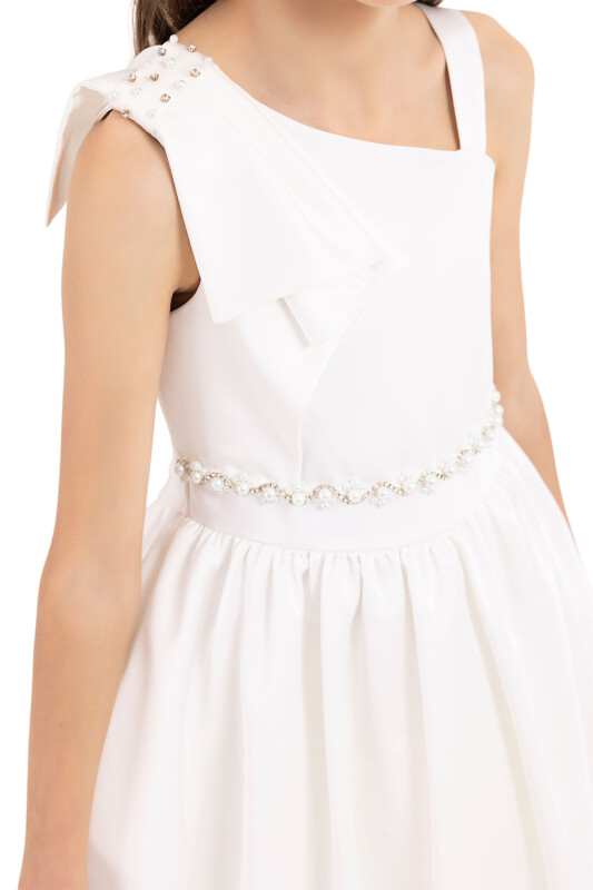 Ecru Strappy Dresses for Girls 8-12 AGE 33208PR - 4