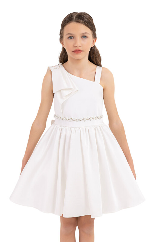 Ecru Strappy Dresses for Girls 8-12 AGE 33208PR - 5