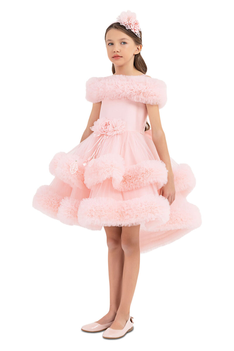 Powder Ruffled Dress for Girls 6-10 AGE 33163PR - 2
