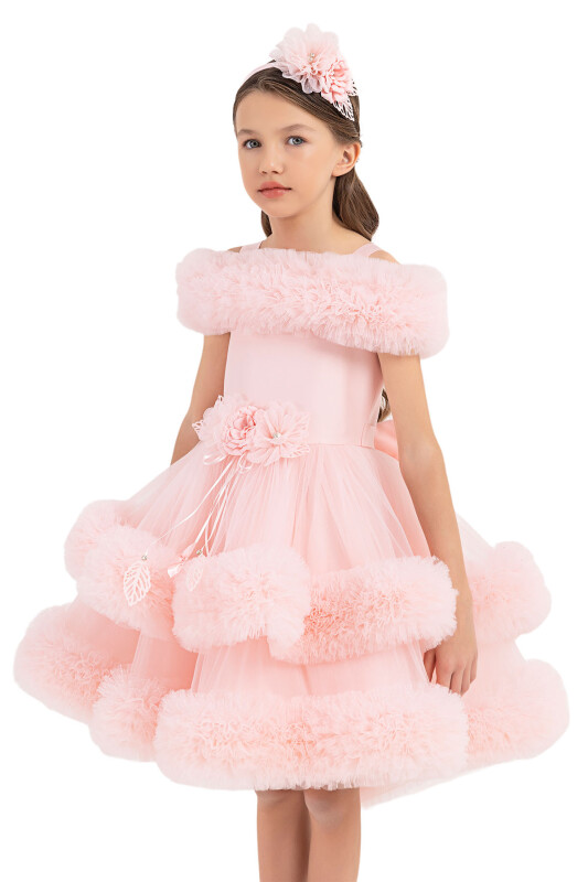 Powder Ruffled Dress for Girls 6-10 AGE 33163PR - 3