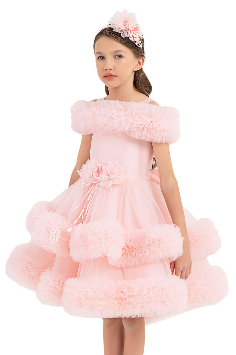 Powder Ruffled Dress for Girls 6-10 AGE 33163PR - 3