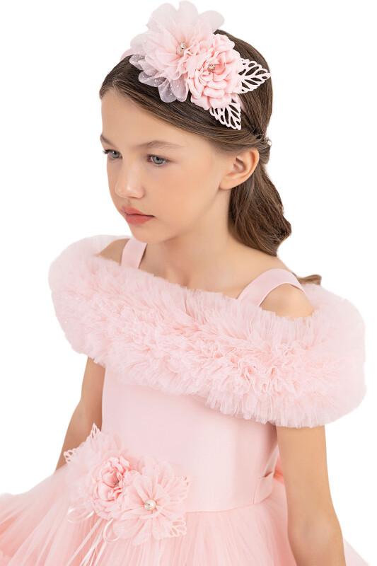 Powder Ruffled Dress for Girls 6-10 AGE 33163PR - 4