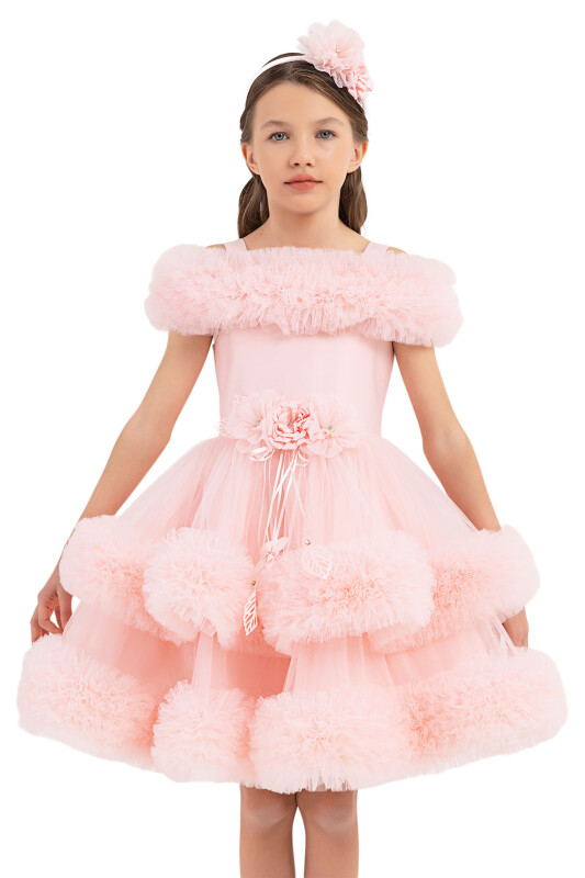 Powder Ruffled Dress for Girls 6-10 AGE 33163PR - 5