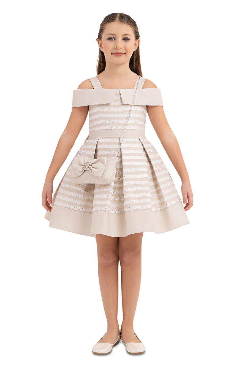Beige Princess Collar Dress for Girls 4-8 AGE 33255PR - 1
