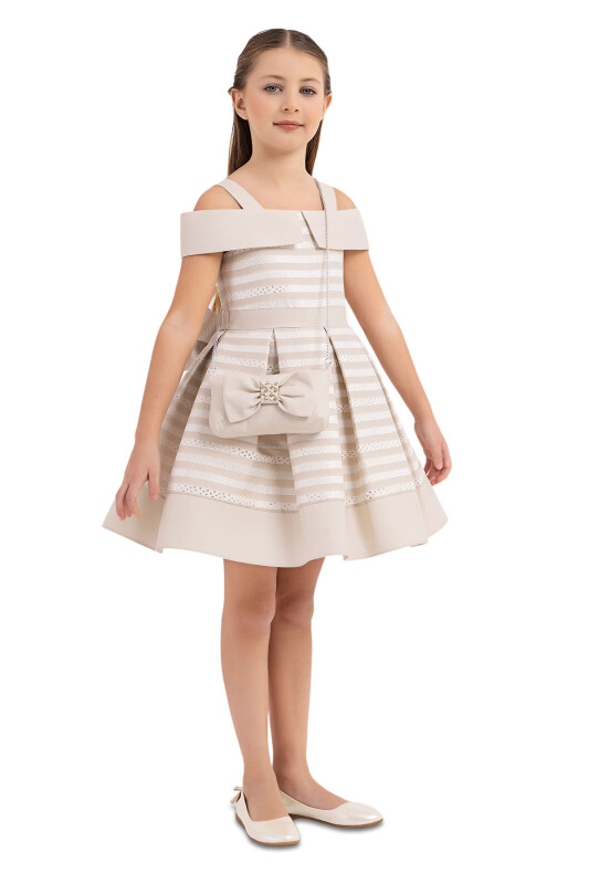 Beige Princess Collar Dress for Girls 4-8 AGE 33255PR - 2