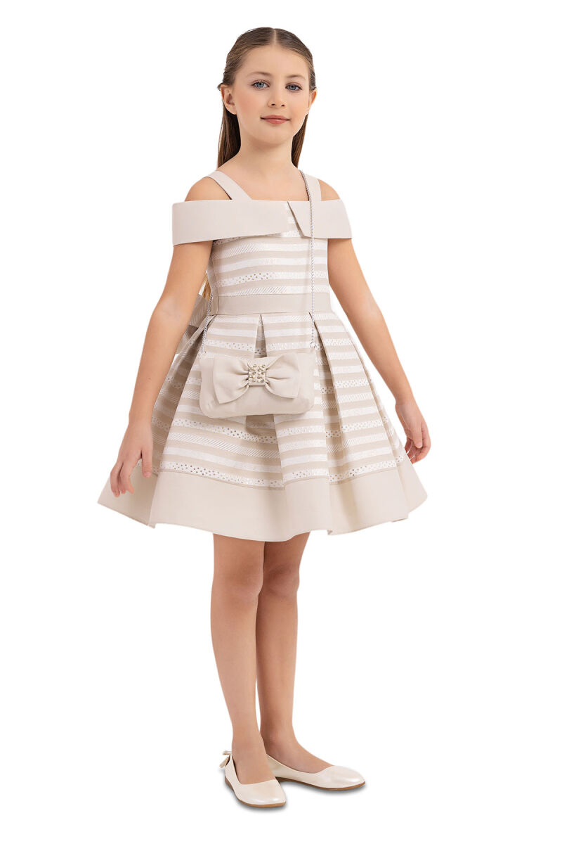 Beige Princess Collar Dress for Girls 4-8 AGE 33255PR - 2