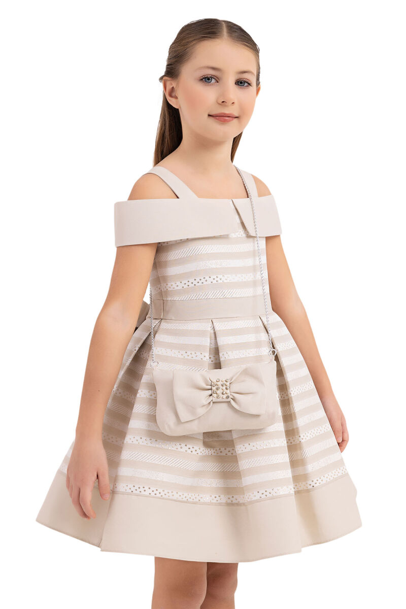 Beige Princess Collar Dress for Girls 4-8 AGE 33255PR - 3