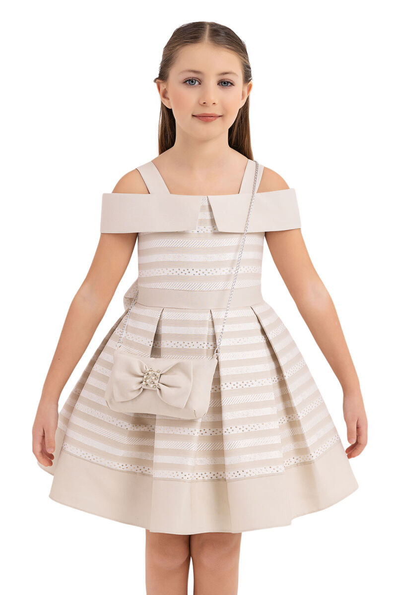 Beige Princess Collar Dress for Girls 4-8 AGE 33255PR - 5