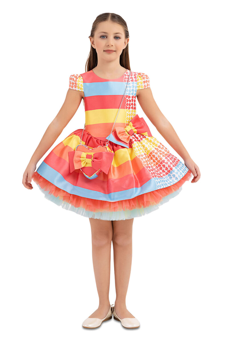 Coral Patterned Dress for Girls 4-8 AGE 33286PR - 1