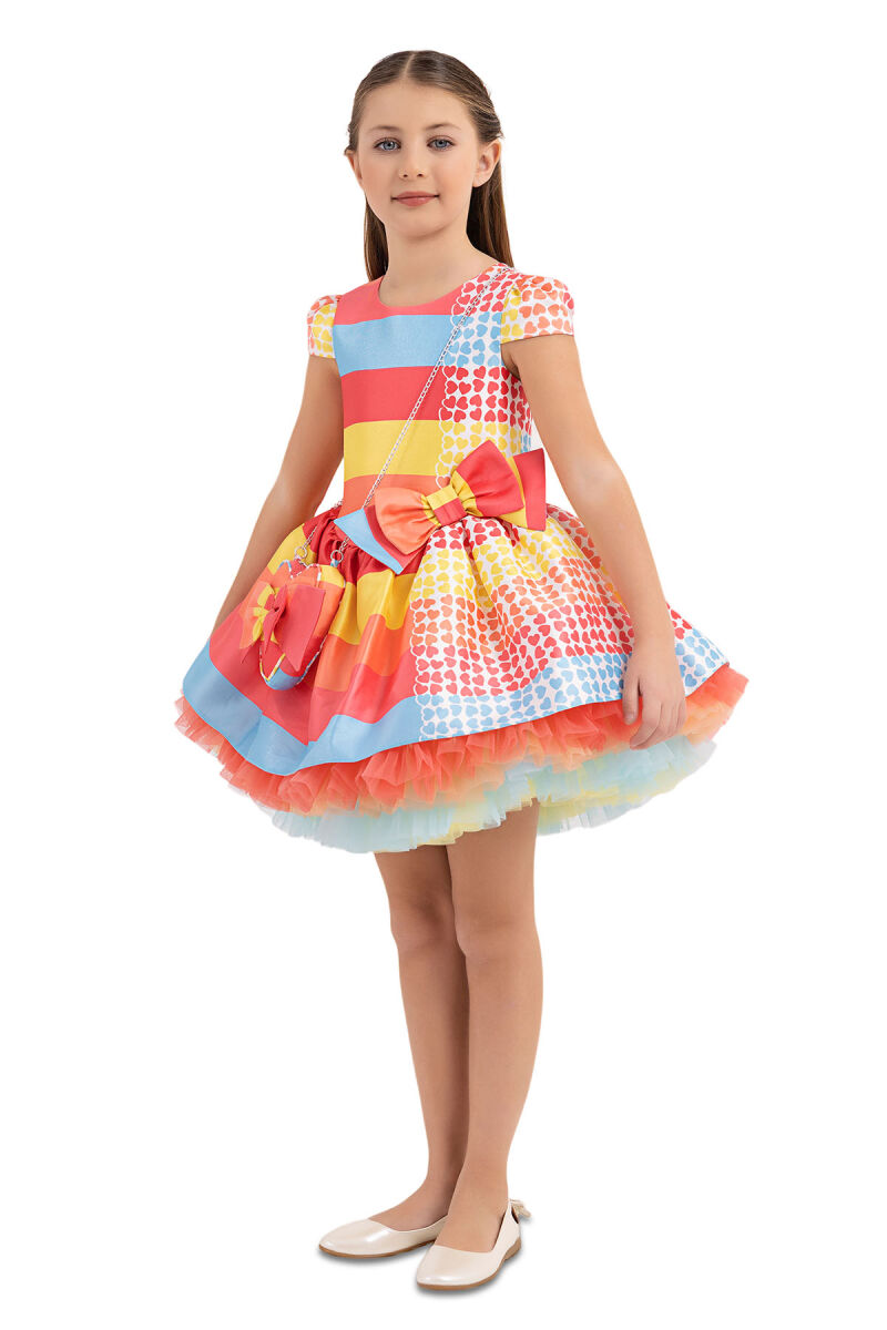 Coral Patterned Dress for Girls 4-8 AGE 33286PR - 2