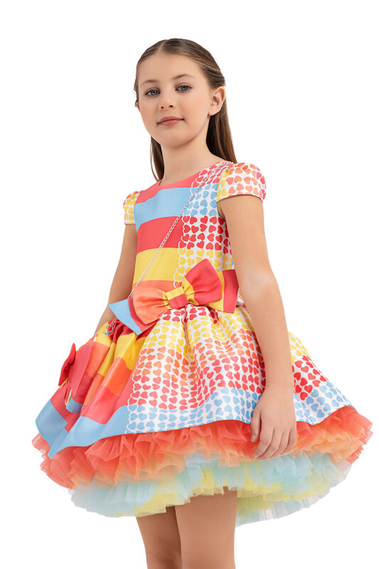 Coral Patterned Dress for Girls 4-8 AGE 33286PR - 3