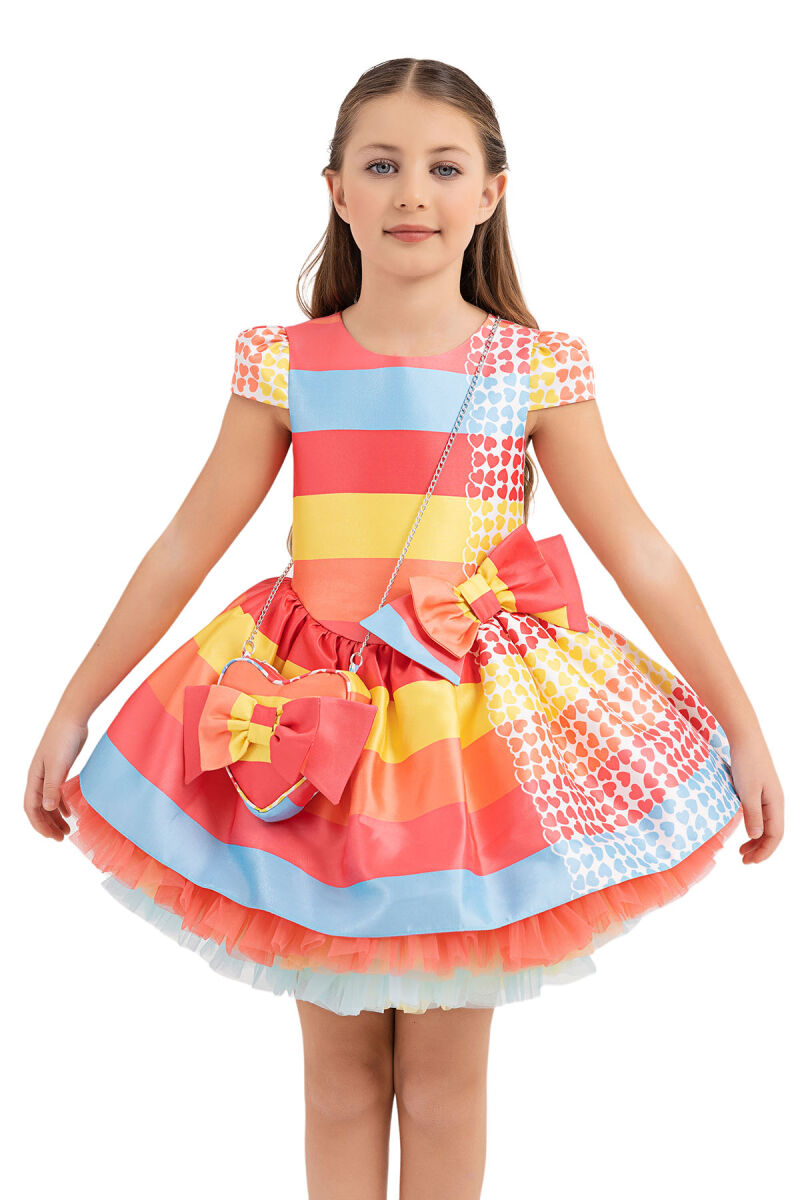 Coral Patterned Dress for Girls 4-8 AGE 33286PR - 5