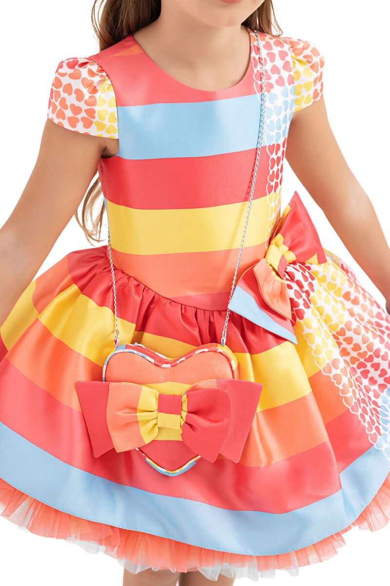 Coral Patterned Dress for Girls 4-8 AGE 33286PR - 6