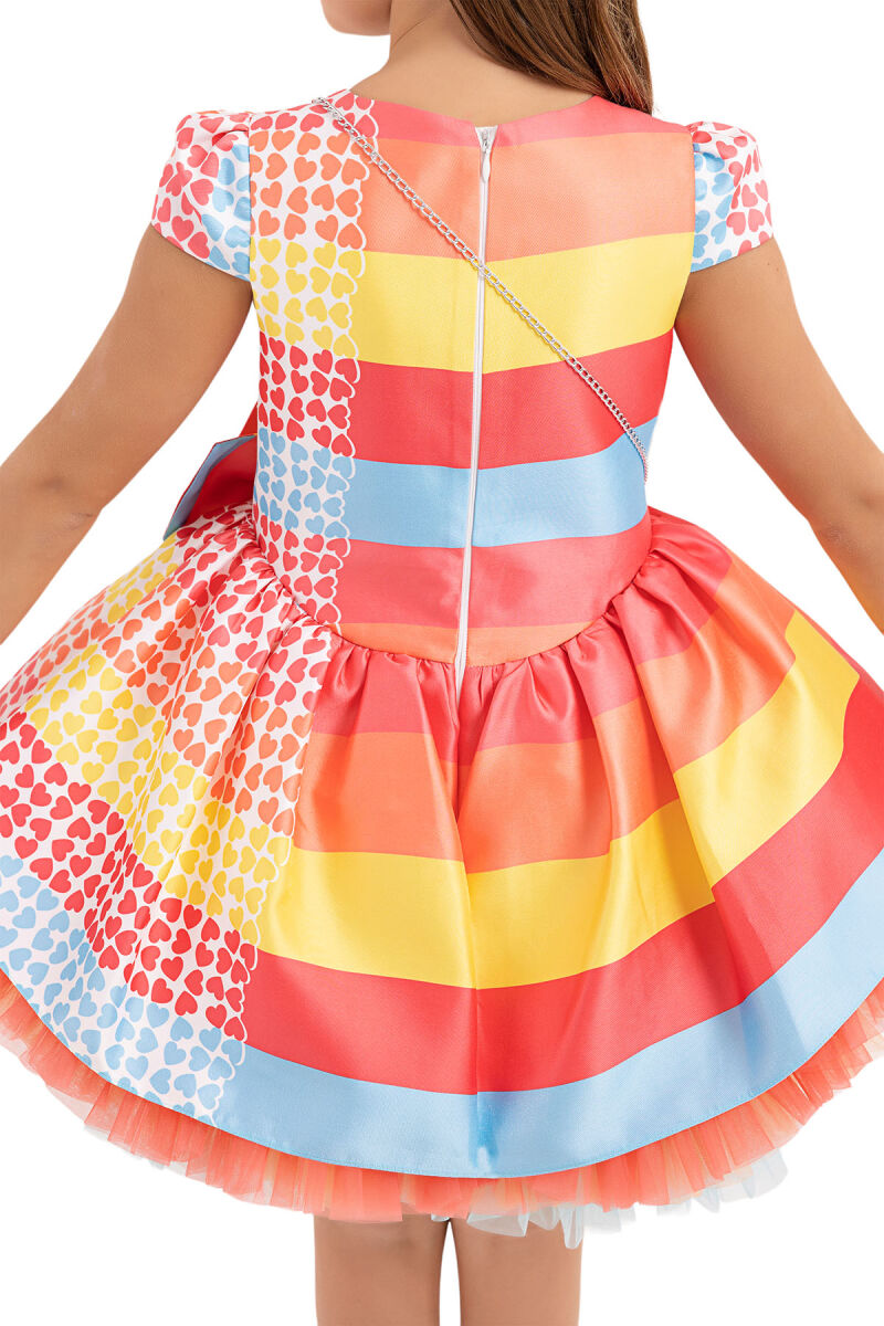 Coral Patterned Dress for Girls 4-8 AGE 33286PR - 7