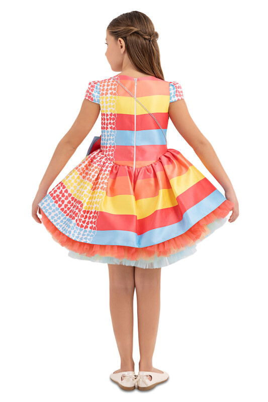 Coral Patterned Dress for Girls 4-8 AGE 33286PR - 8