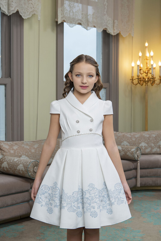 Blue Scarf-collar Dress for Girls 10-14 AGE 33261PR 