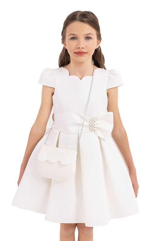 Ecru Scallop collar dress for girls 8-12 AGE 33275PR - 4