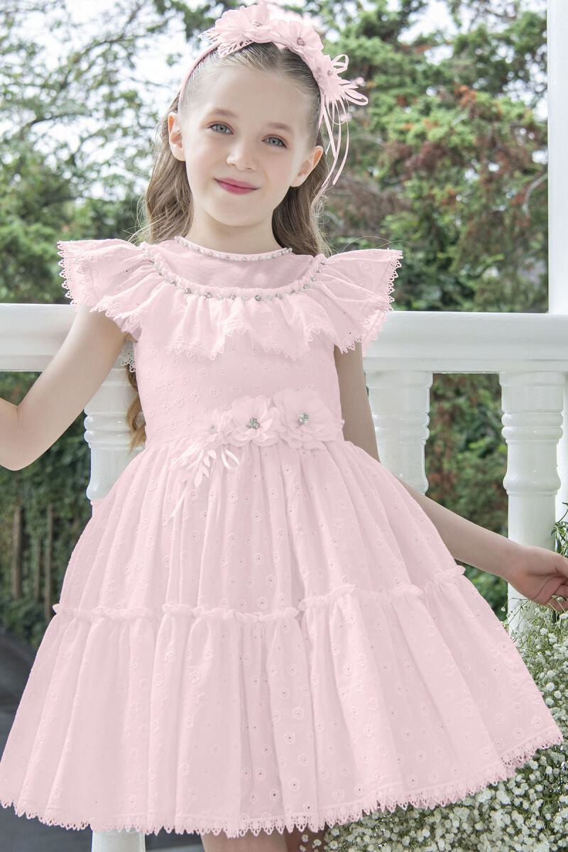Powder Ruffled Dress for Girls 4-8 AGE 33328PR - 1