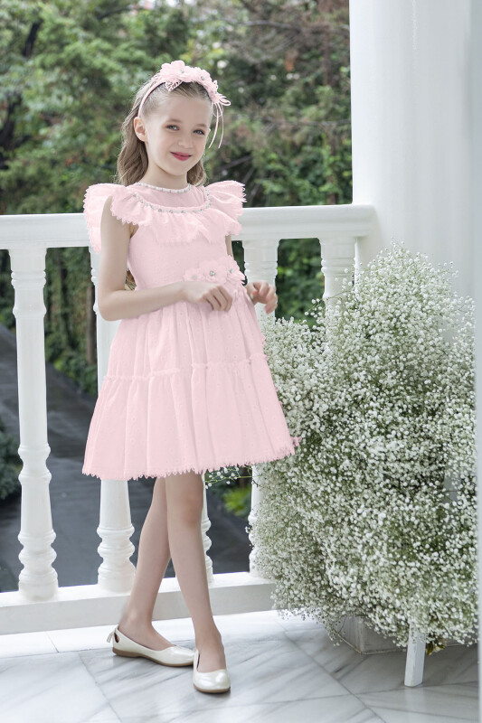 Powder Ruffled Dress for Girls 4-8 AGE 33328PR - 2