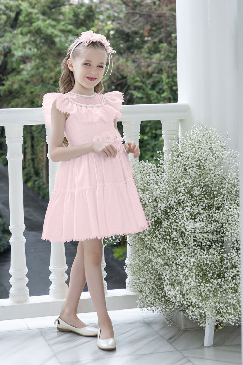 Powder Ruffled Dress for Girls 4-8 AGE 33328PR - 2