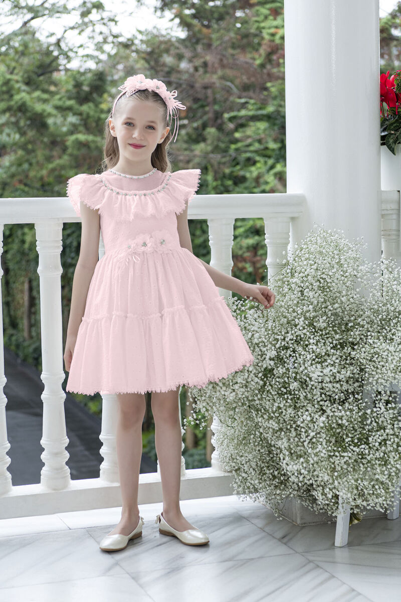 Powder Ruffled Dress for Girls 4-8 AGE 33328PR - 3