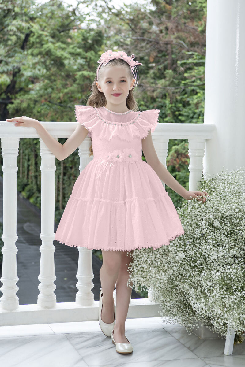 Powder Ruffled Dress for Girls 4-8 AGE 33328PR - 4