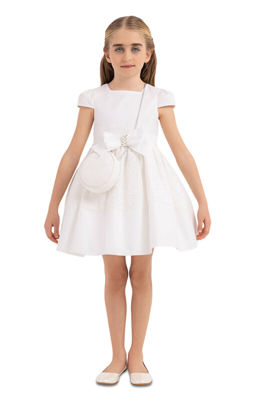 Ecru Square Neck Dress for Girls 4-8 AGE 33315PR 