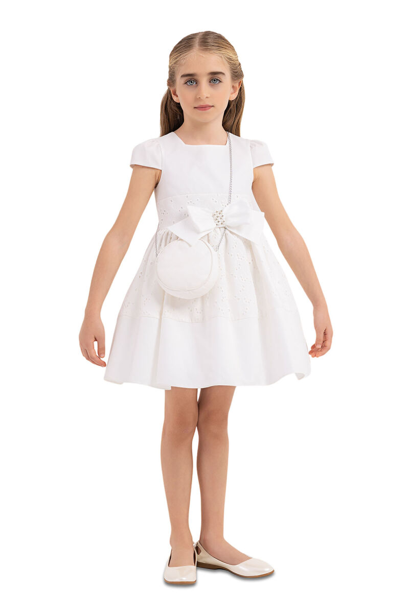 Ecru Square Neck Dress for Girls 4-8 AGE 33315PR - 2