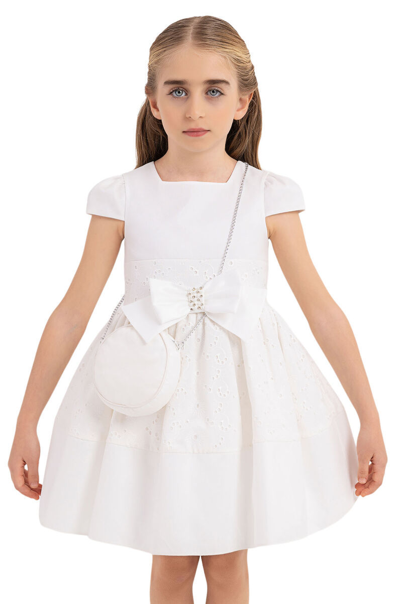 Ecru Square Neck Dress for Girls 4-8 AGE 33315PR - 4