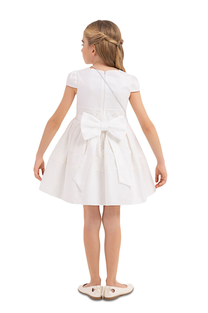 Ecru Square Neck Dress for Girls 4-8 AGE 33315PR - 7